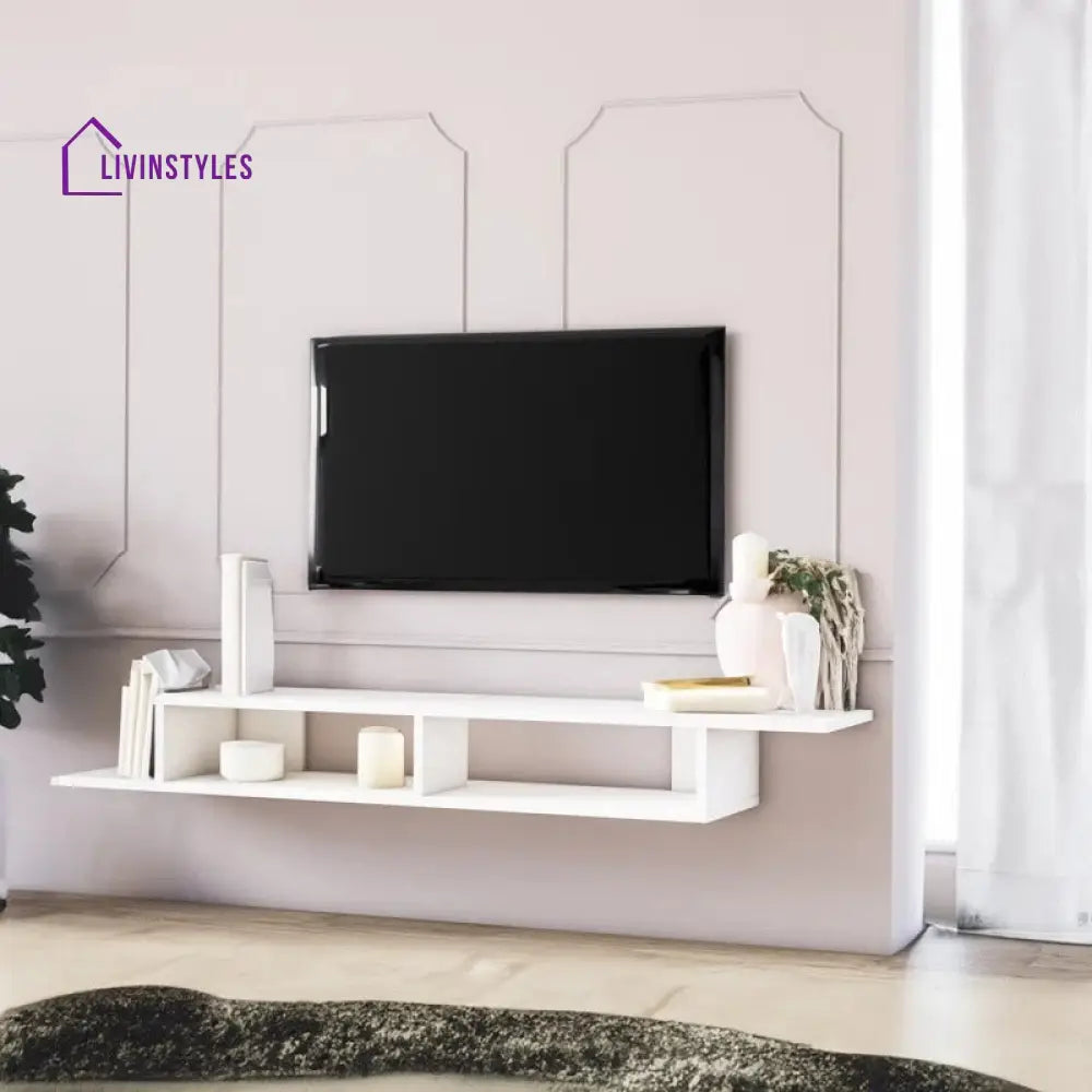 Galilea Wall Mounted White Finish Tv Unit Stand for Living Room