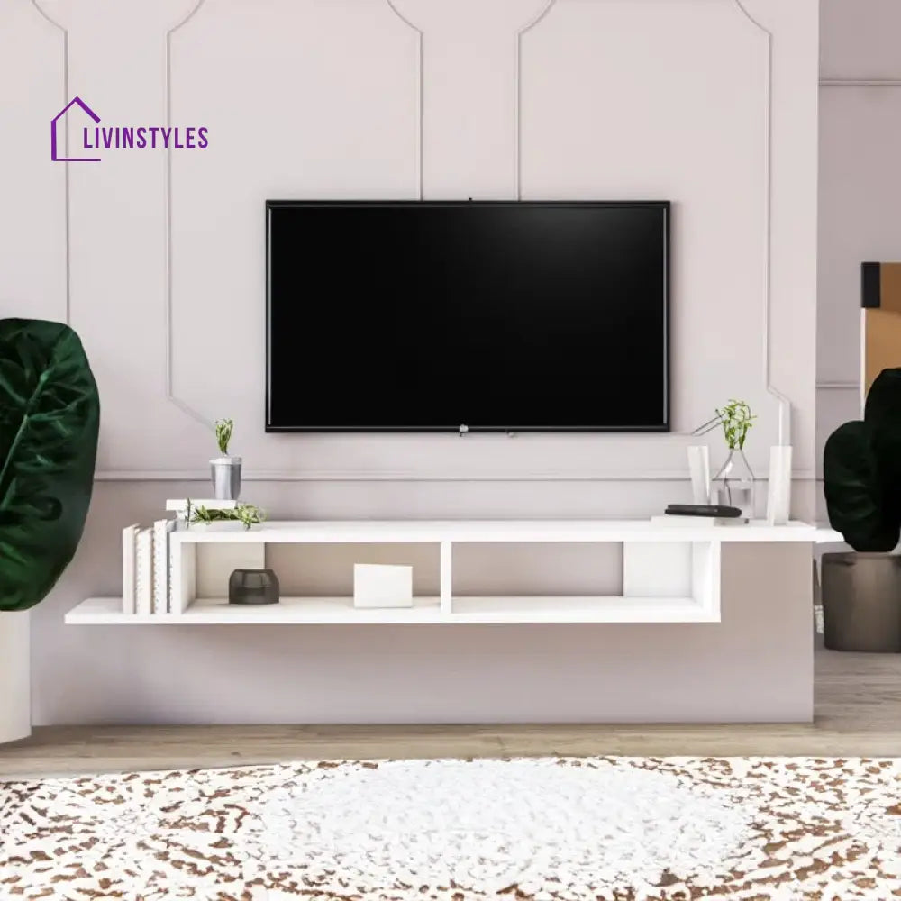 Galilea Wall Mounted White Finish Tv Unit Stand for Living Room