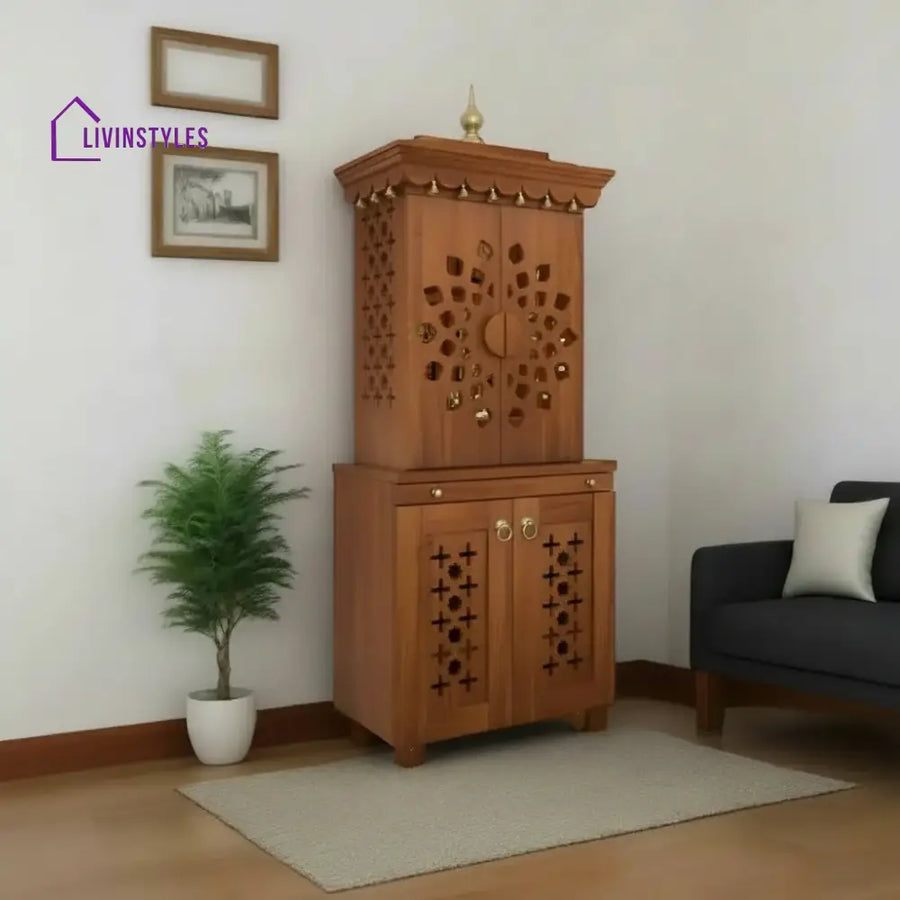 Galina Handcrafted Solid Wood Pooja Mandir for Home with Doors | Home Temple