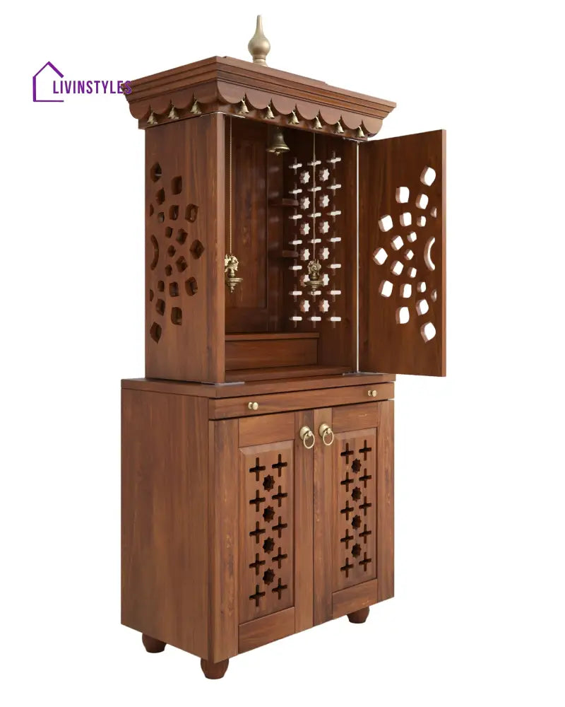 Galina Handcrafted Solid Wood Pooja Mandir for Home with Doors | Home Temple