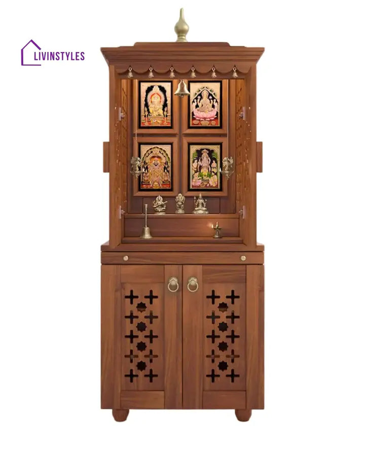 Galina Handcrafted Solid Wood Pooja Mandir for Home with Doors | Home Temple