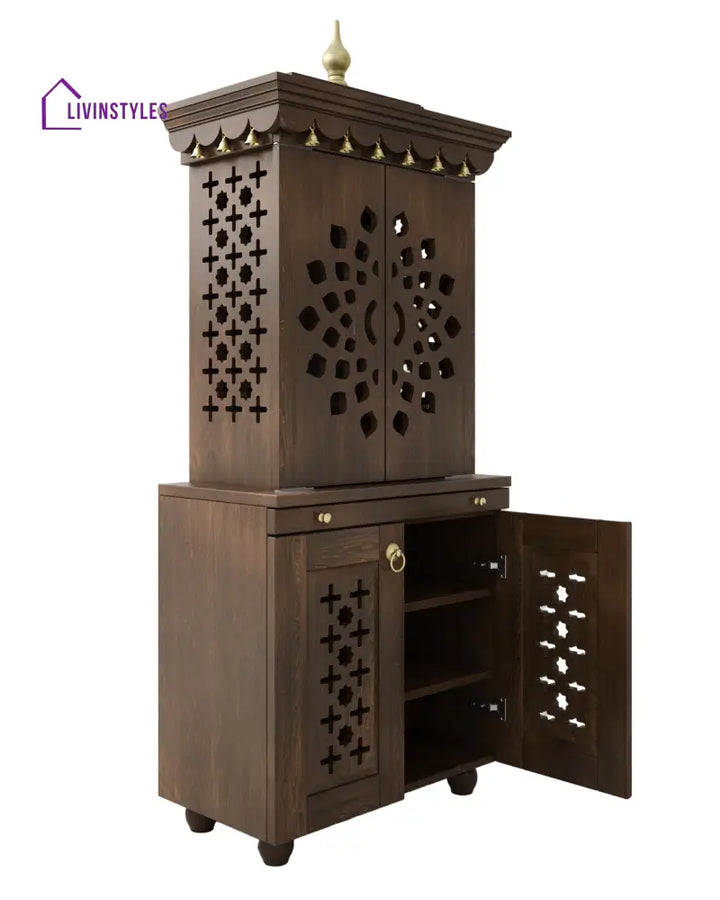 Galina Handcrafted Solid Wood Pooja Mandir for Home with Doors | Home Temple