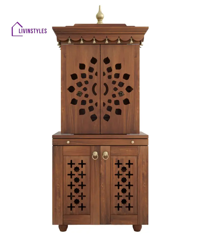 Galina Handcrafted Solid Wood Pooja Mandir for Home with Doors | Home Temple