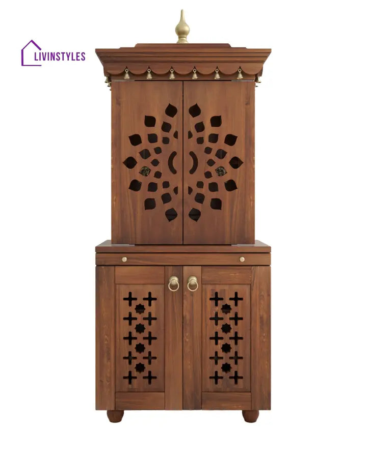 Galina Handcrafted Solid Wood Pooja Mandir for Home with Doors | Home Temple