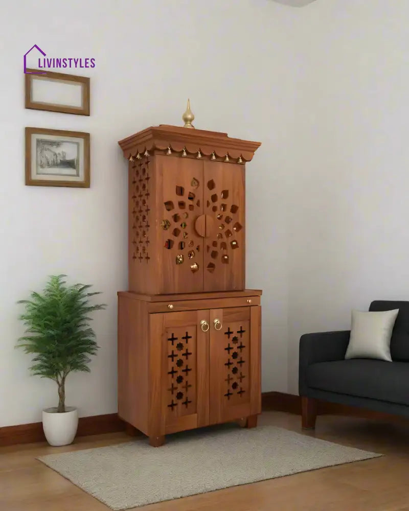 Galina Handcrafted Solid Wood Pooja Mandir for Home with Doors | Home Temple