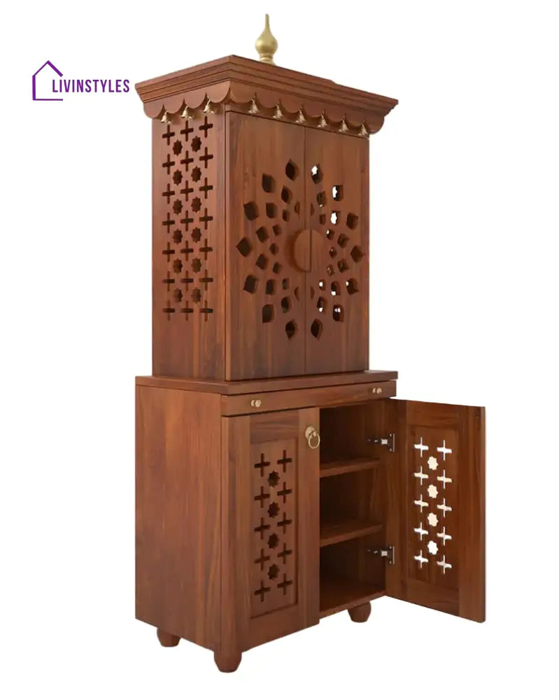 Galina Handcrafted Solid Wood Pooja Mandir for Home with Doors | Home Temple