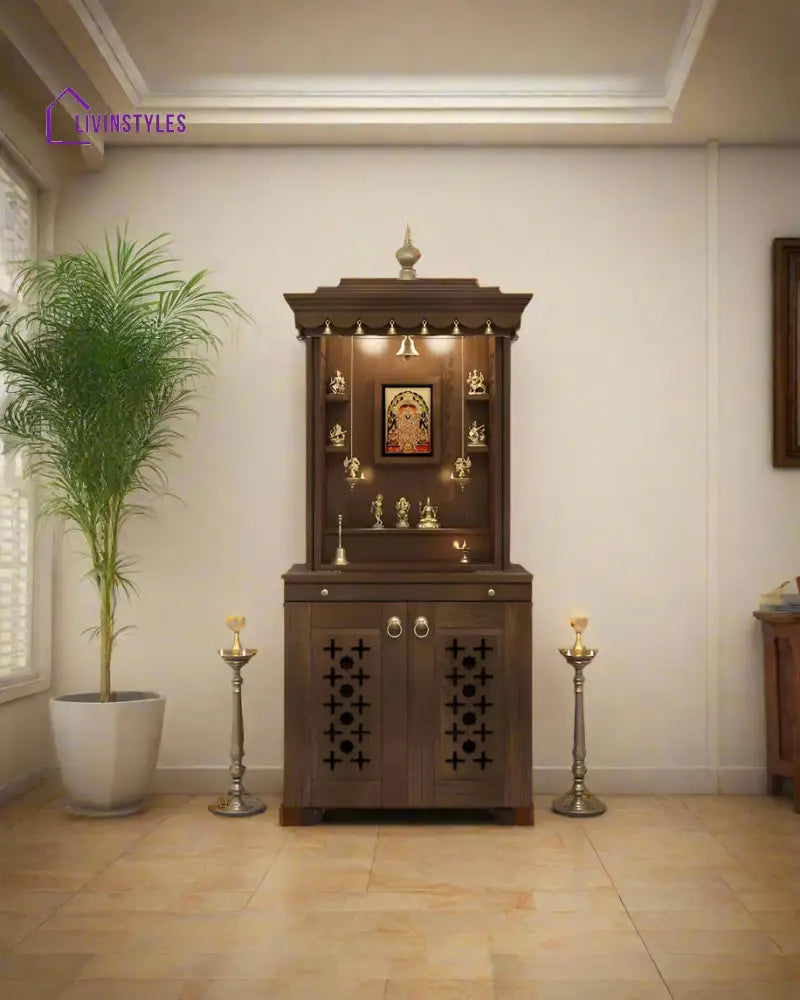 Galina Handcrafted Solid Wood Pooja Mandir for Home with Doors | Home Temple