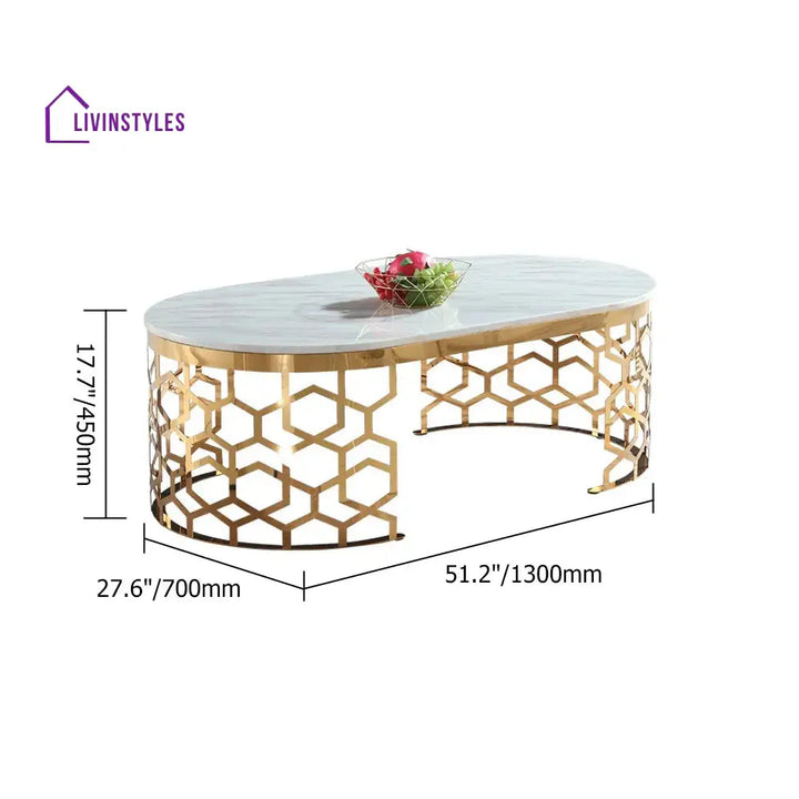 Galina Luxurious Oval Shape White Marble On Top Centre Table