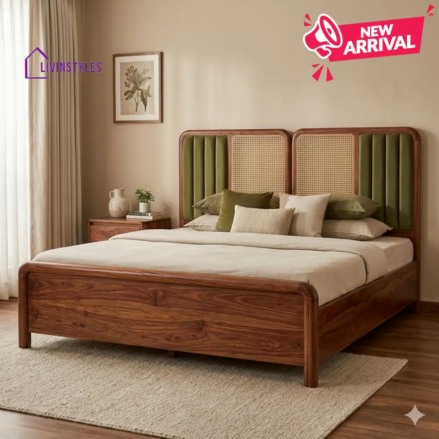 Galina Premium Sheesham Wood Bed with Velvet Headboard