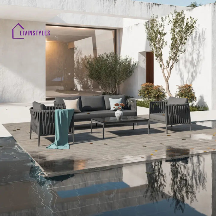 Gallo Outdoor Sofa Set 3 Seater 2 Single seater and 1 Center Table (Grey) Braided & Rope - Sofa Sets