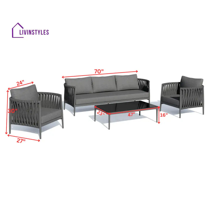 Gallo Outdoor Sofa Set 3 Seater 2 Single seater and 1 Center Table (Grey) Braided & Rope - Sofa Sets