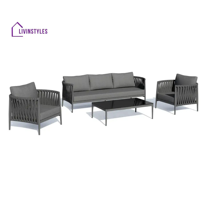 Gallo Outdoor Sofa Set 3 Seater 2 Single seater and 1 Center Table (Grey) Braided & Rope - Sofa Sets