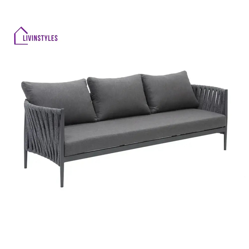Gallo Outdoor Sofa Set 3 Seater 2 Single seater and 1 Center Table (Grey) Braided & Rope - Sofa Sets