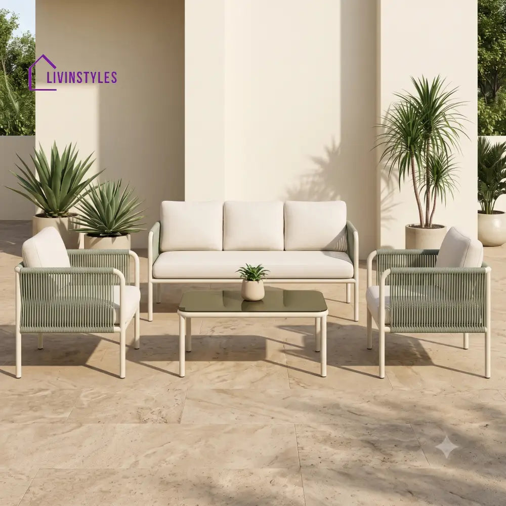 Garance Metal Frame and Rope Weaving Outdoor Sofa Set 3 + 1 +1 and Coffee Table | Premium Uphostery
