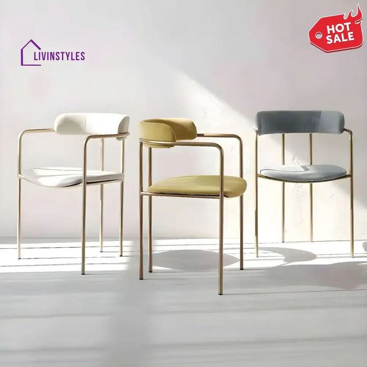 Garima Metal Dining Chair | Velvet Fabric | High Density Foam