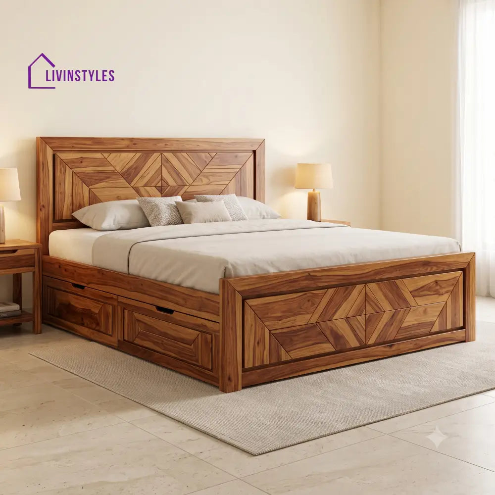 Gaspard Premium Wooden Bed with Drawer Storage | King Size Bed & Queen Size Bed Online