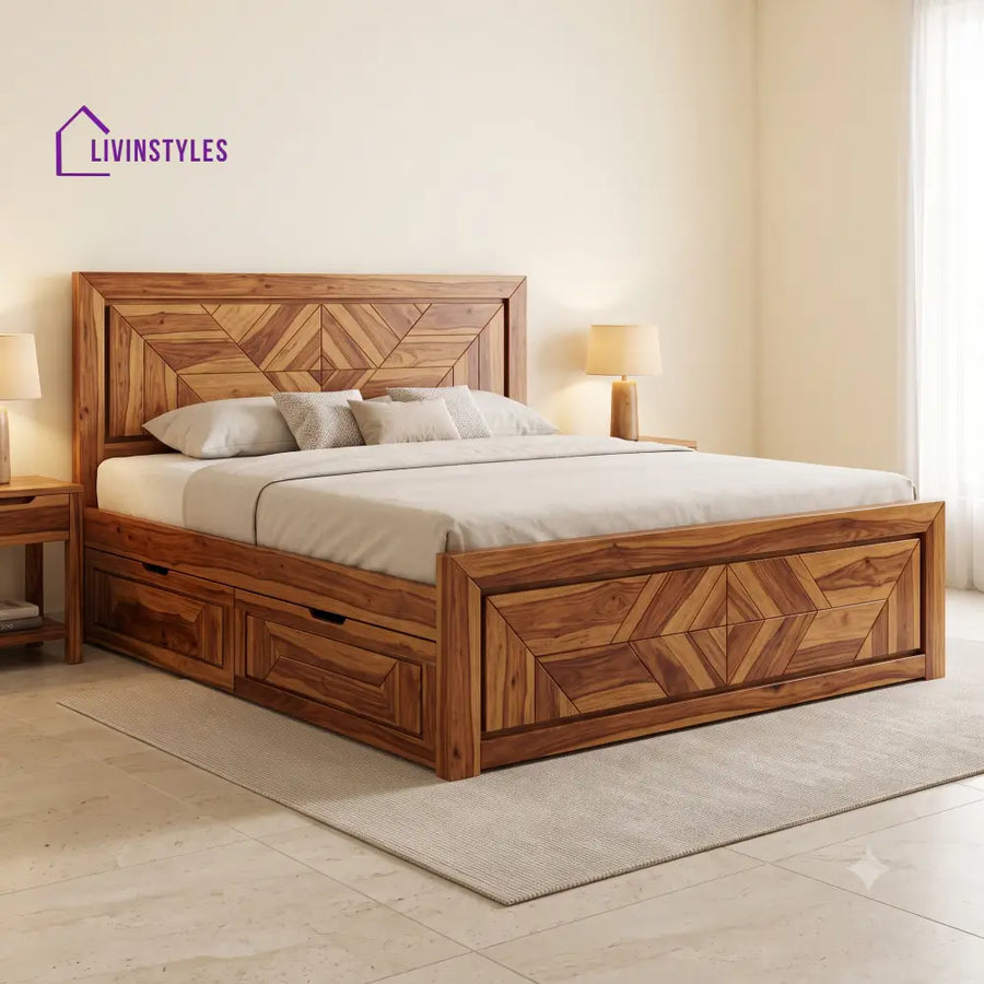 Gaspard Premium Wooden Bed with Drawer Storage | King Size Bed & Queen Size Bed Online