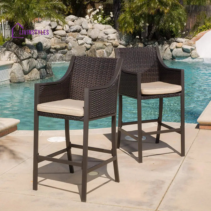 Gastone Outdoor Patio Bar Chair 2 Chairs For Balcony (Brown) - Bar Sets