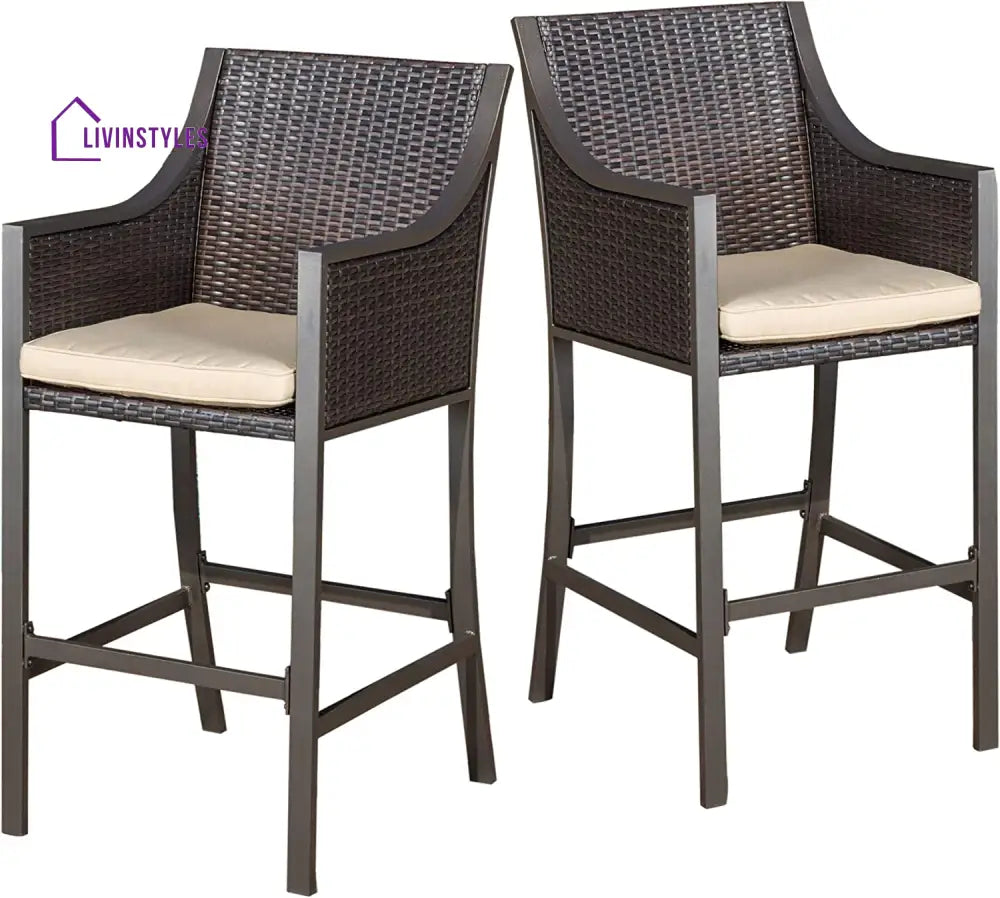 Gastone Outdoor Patio Bar Chair 2 Chairs For Balcony (Brown) - Bar Sets