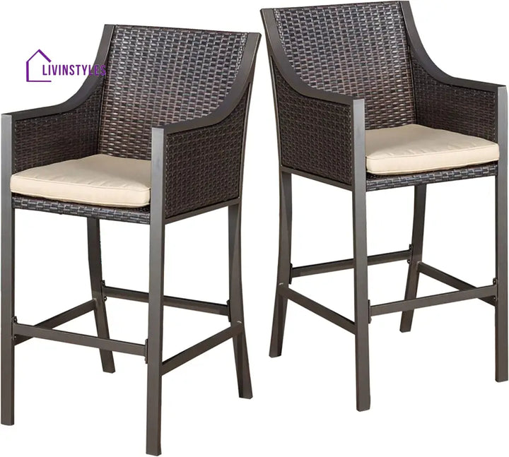 Gastone Outdoor Patio Bar Chair 2 Chairs For Balcony (Brown) - Bar Sets