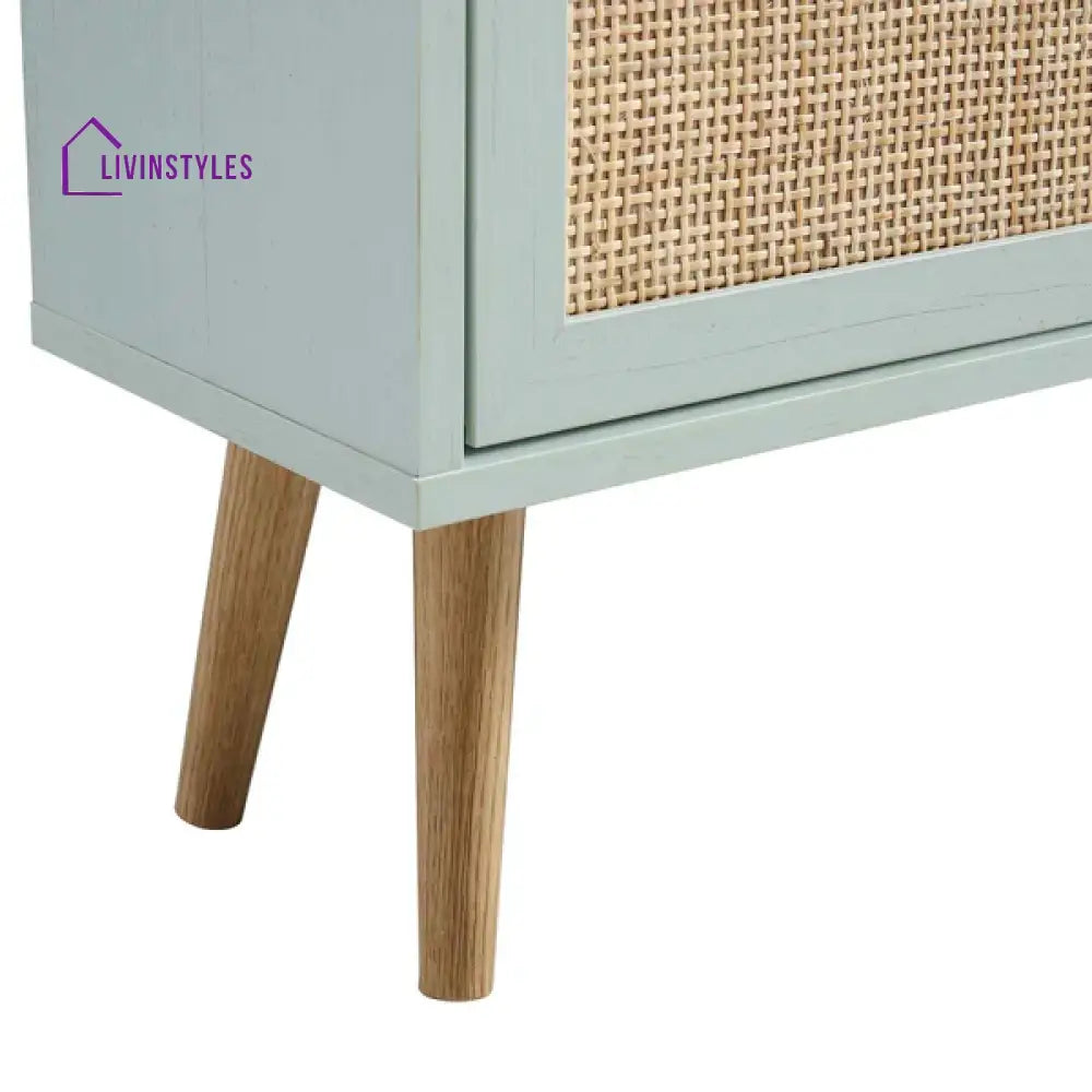 Gatik Solid Wood Rattan Mint Finish 3 Tier Shoe Cabinet