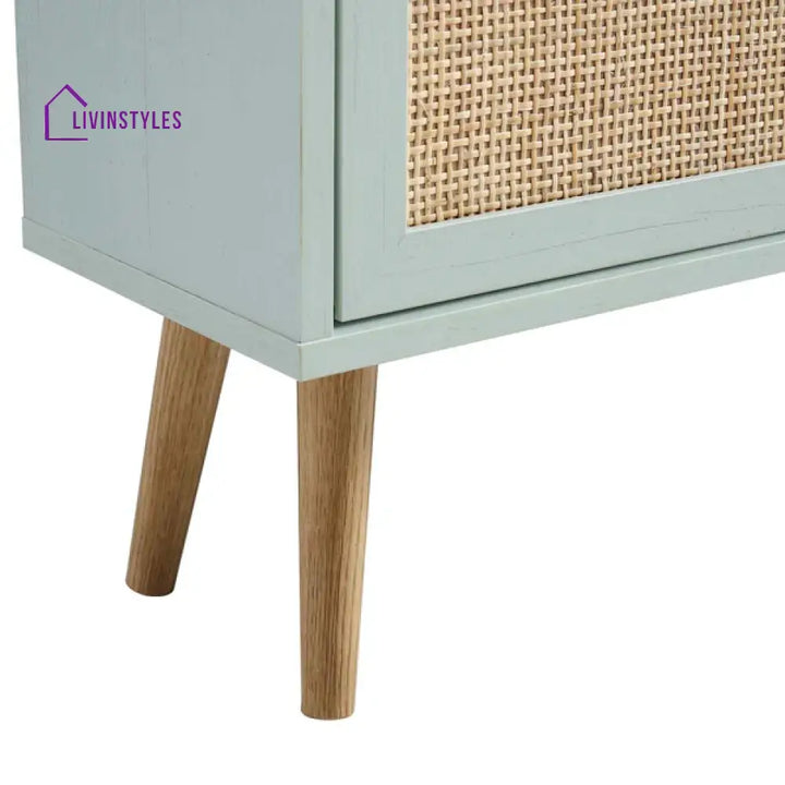 Gatik Solid Wood Rattan Mint Finish 3 Tier Shoe Cabinet