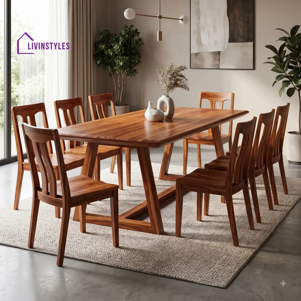 Gaurav Premium Solid Wood 8 Seater Dining Table Set