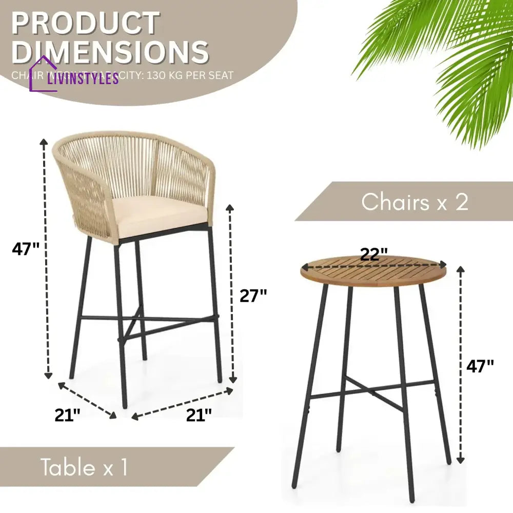 Gauravi Premium Outdoor Rope Bar Set With a High-Top Round Table - Bar Set