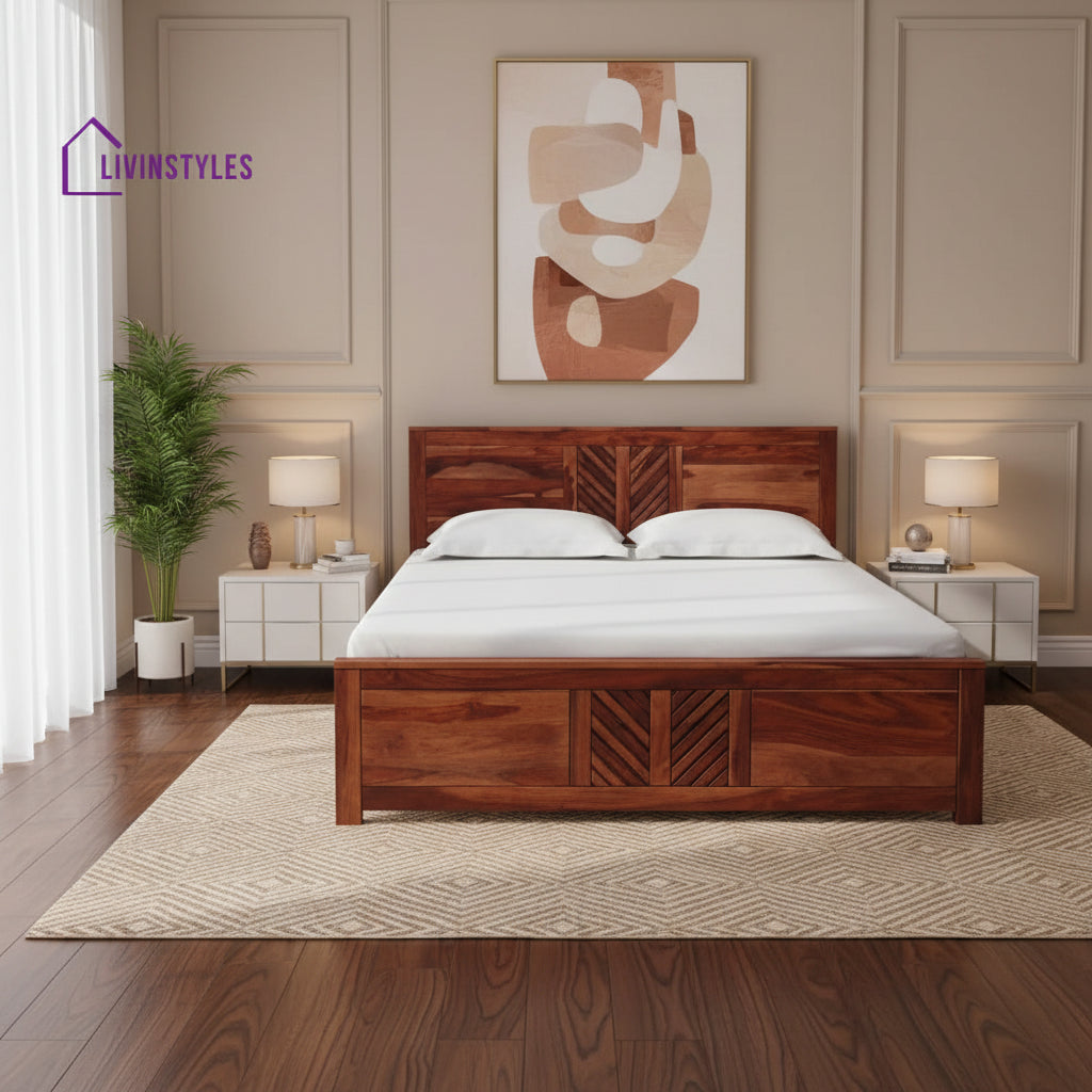 Elista Solid Sheesham Wood Beds Queen / Honey Bed without storage