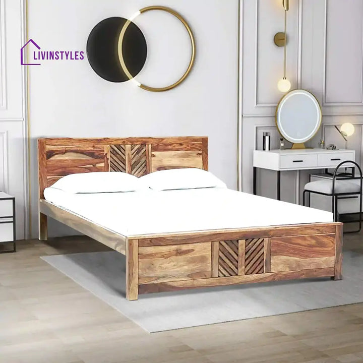 Elista Solid Sheesham Wood Beds Queen / Natural Bed without storage