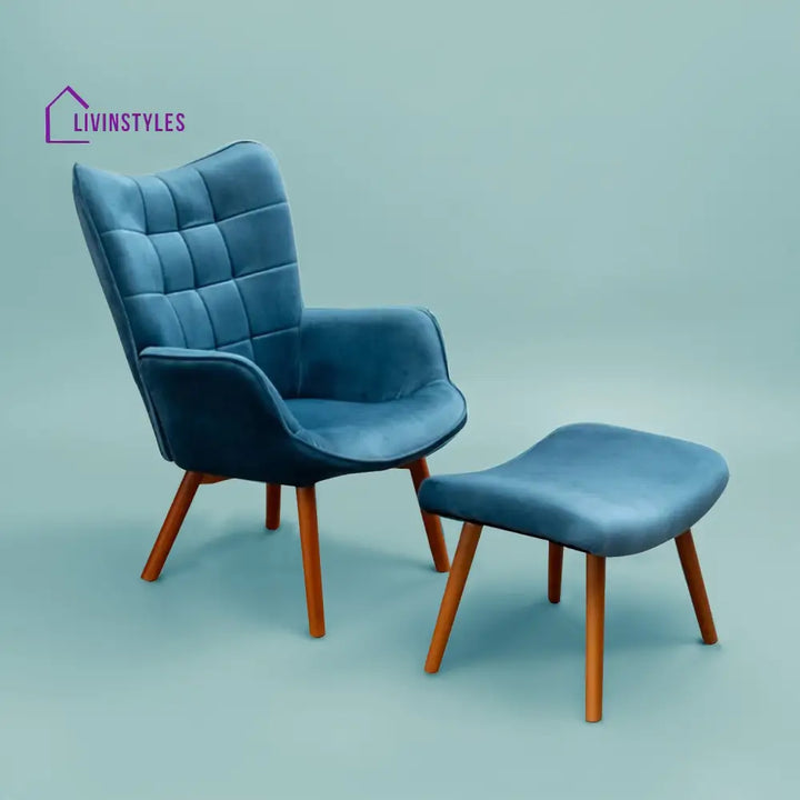 Gavriil Comfortable Velvet Accent Chairs With Ottoman Footrest Blue Furniture