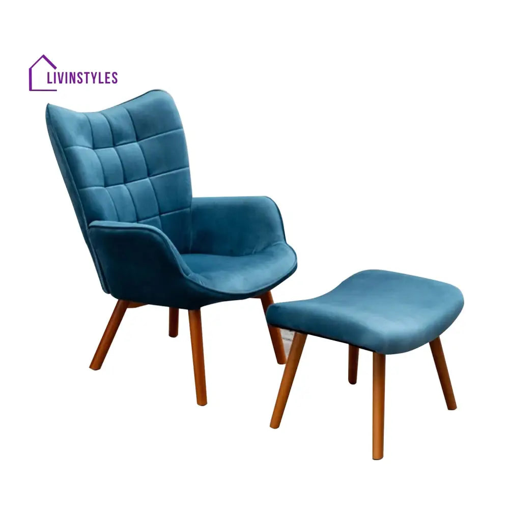 Gavriil Comfortable Velvet Accent Chairs With Ottoman Footrest Blue Furniture