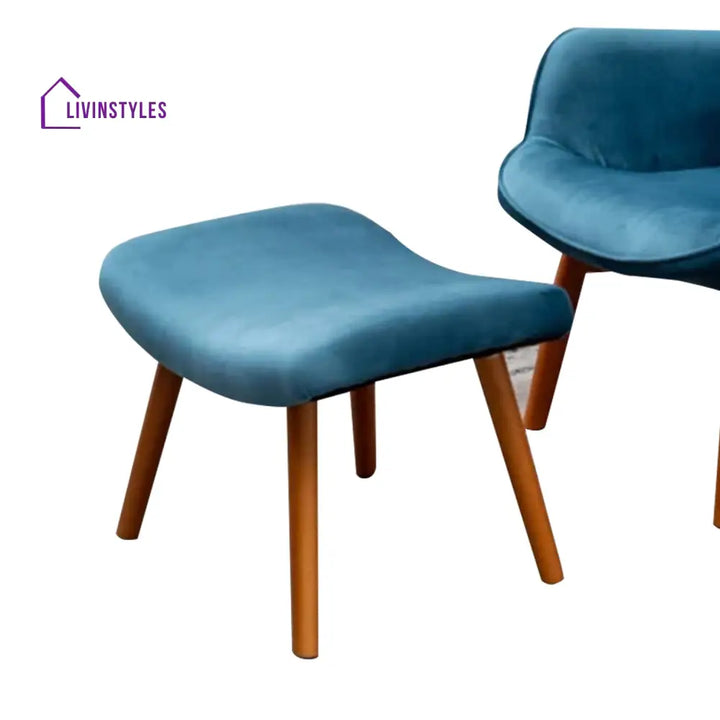 Gavriil Comfortable Velvet Accent Chairs With Ottoman Footrest Blue Furniture