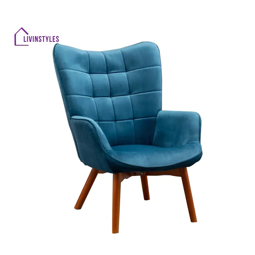 Gavriil Comfortable Velvet Accent Chairs With Ottoman Footrest Blue Furniture