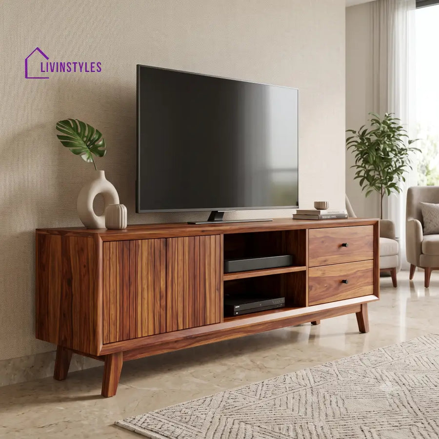 Gayathri Solid Top Sheesham Wood TV Console For Living Room