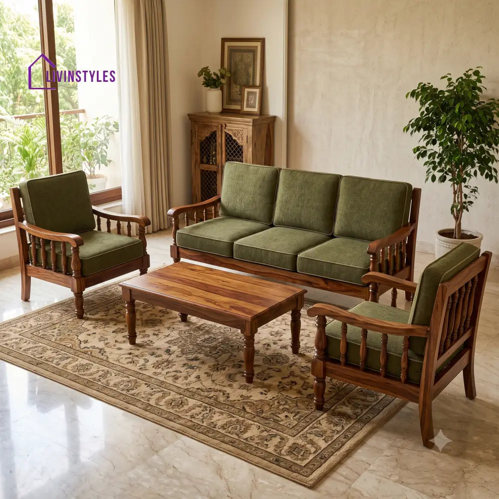 Gayathri Wooden Sofa Set | 3 + 1 + 1 Sheesham Wood Sofa Set for Living Room