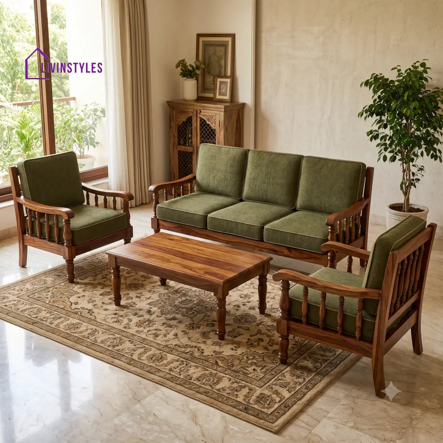Gayathri Wooden Sofa Set | 3 + 1 + 1 Sheesham Wood Sofa Set for Living Room