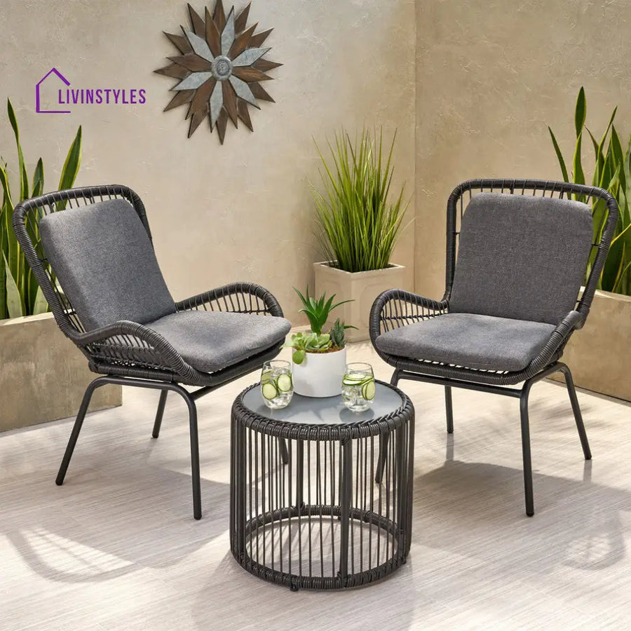 Geeks Outdoor Patio Seating Set 2 Chairs and 1 Table Set (Black) - Coffee Table Sets
