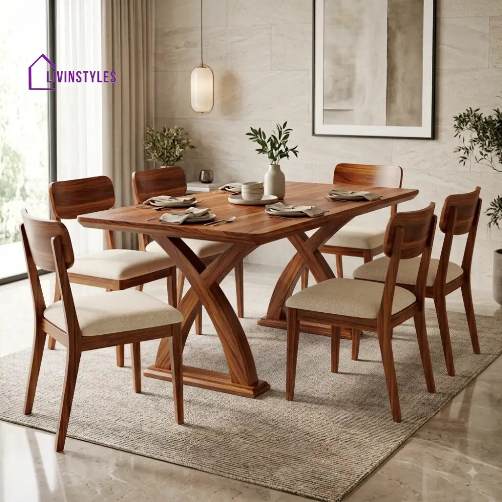 Geetha Premium Wooden 6 Seater Dining Table Set