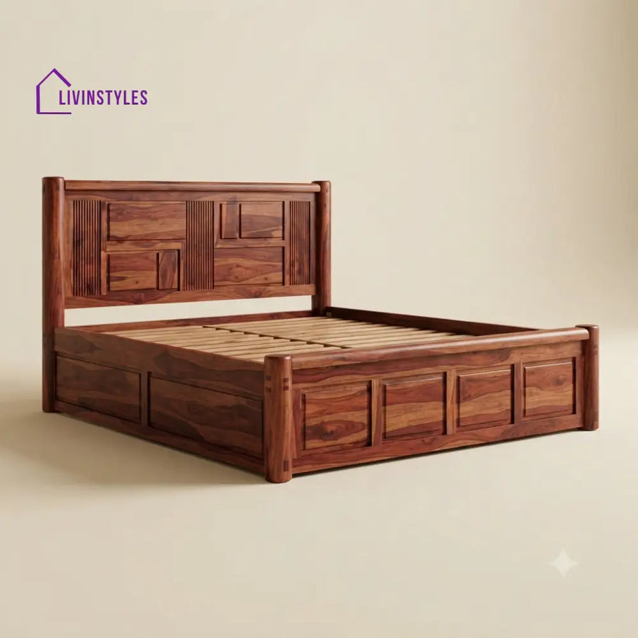 Geetha Sheesham Wood Bed With Box Storage | Wooden Bed