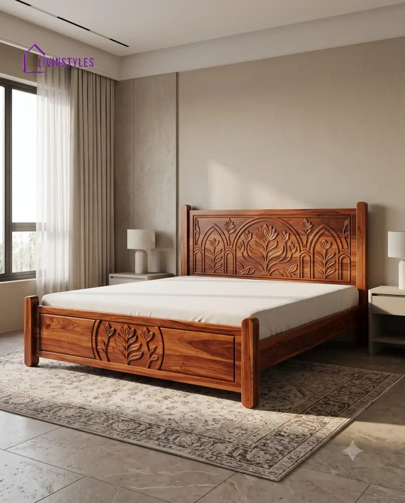 Geetha Wooden Bed | Solid Wood Double Bed | Wooden King size bed & Wooden Queen size bed