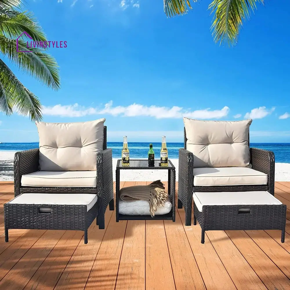 Geetika Outdoor 5 Piece Patio Wicker Furniture Set - Patio Sofa Set