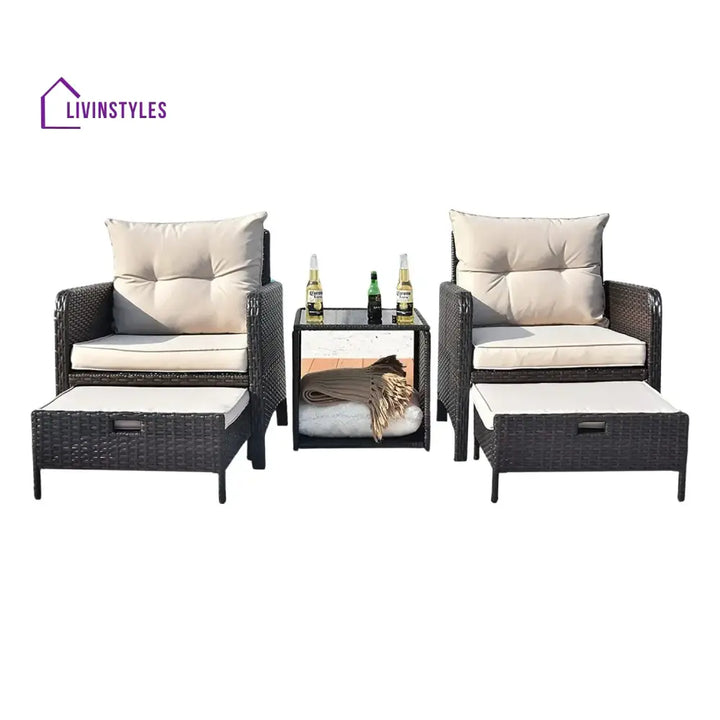 Geetika Outdoor 5 Piece Patio Wicker Furniture Set - Patio Sofa Set