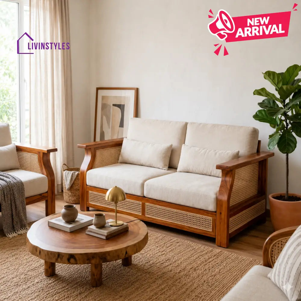 Geetika Sheesham Wood and Cane Sofa for Living Room