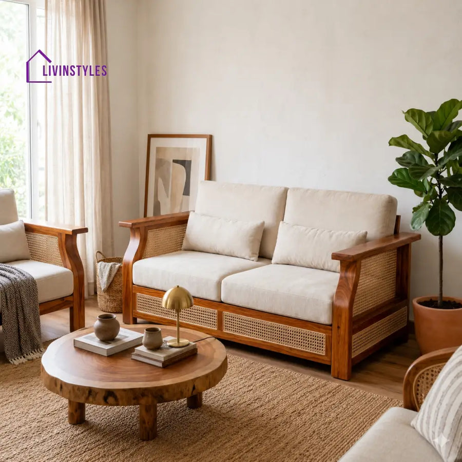 Geetika Sheesham Wood and Cane Sofa for Living Room