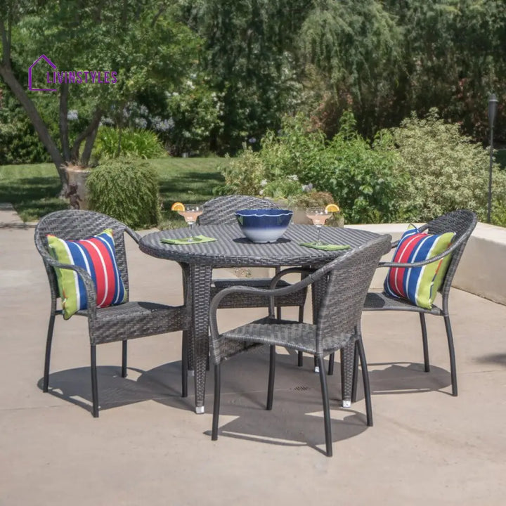Gelli Outdoor Garden Patio Dining Set 4 Chairs and 1 Table (Gray) - Dining sets