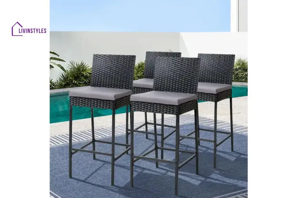 Gelt Outdoor Patio Bar Chair 4 Chairs For Balcony (Black) - Bar Sets