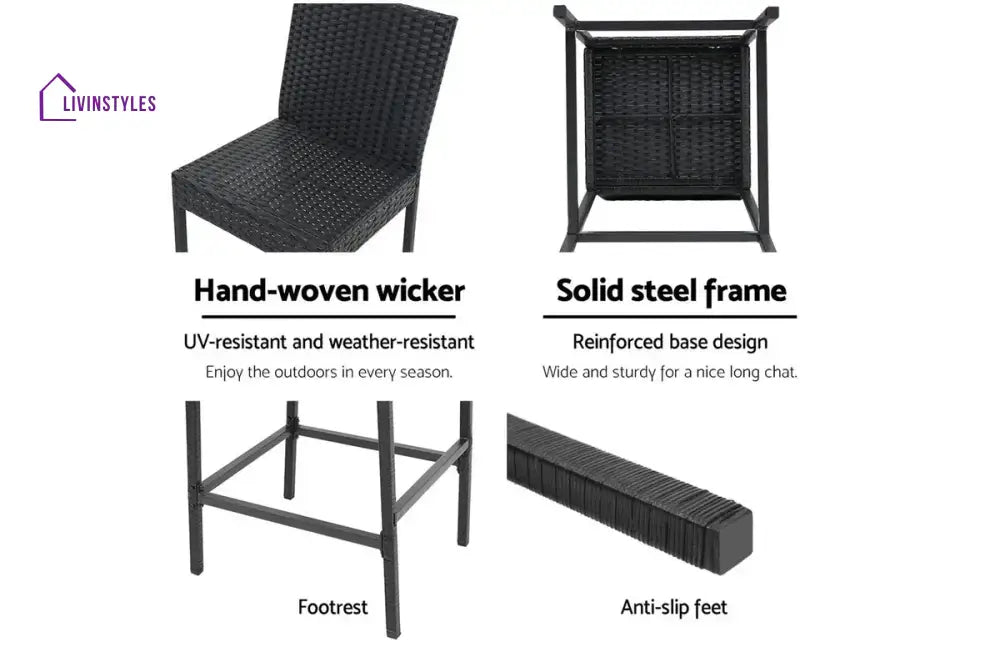 Gelt Outdoor Patio Bar Chair 4 Chairs For Balcony (Black) - Bar Sets