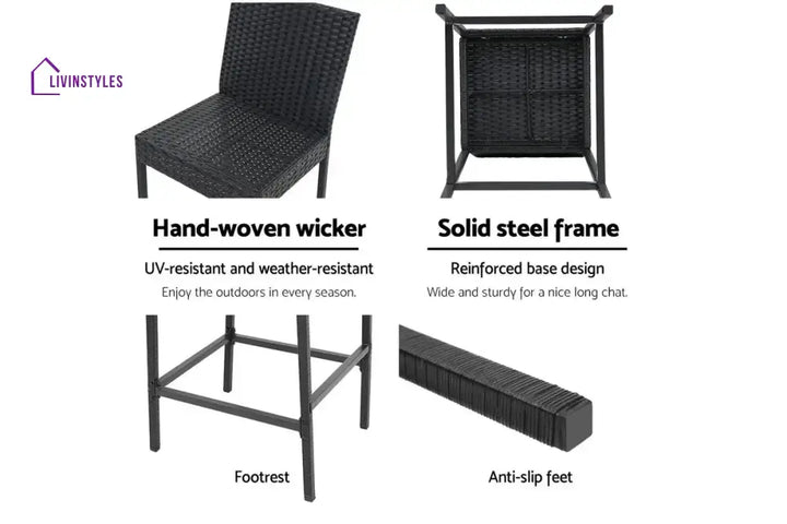 Gelt Outdoor Patio Bar Chair 4 Chairs For Balcony (Black) - Bar Sets