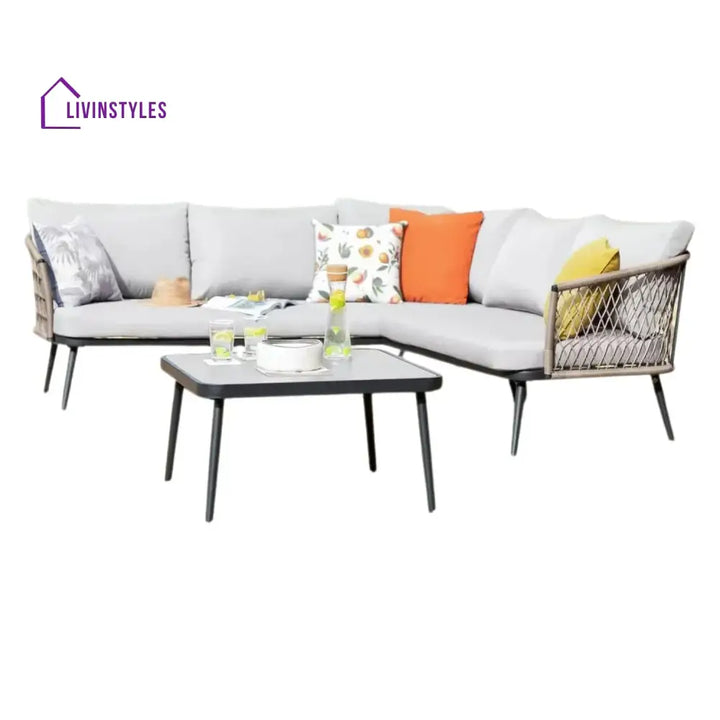 Genevieve Outdoor L-Shape All Weather Handwoven Rope Sofa Set - Sofa Set